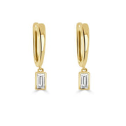 14K Yellow Gold Baguette Diamond Hoop Earrings