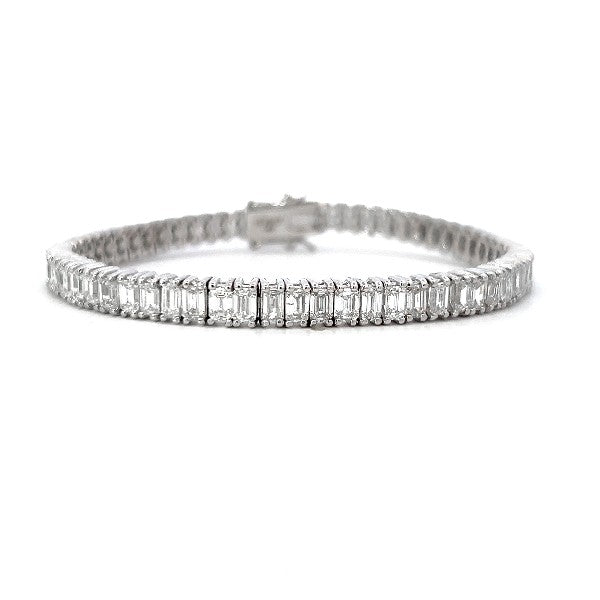 Lab Grown Emerald Cut Diamond Tennis Bracelet 10.28cttw 14K White Gold