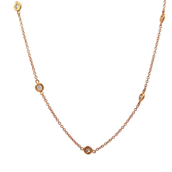 18K Rose Gold Diamond Bezel Station Necklace