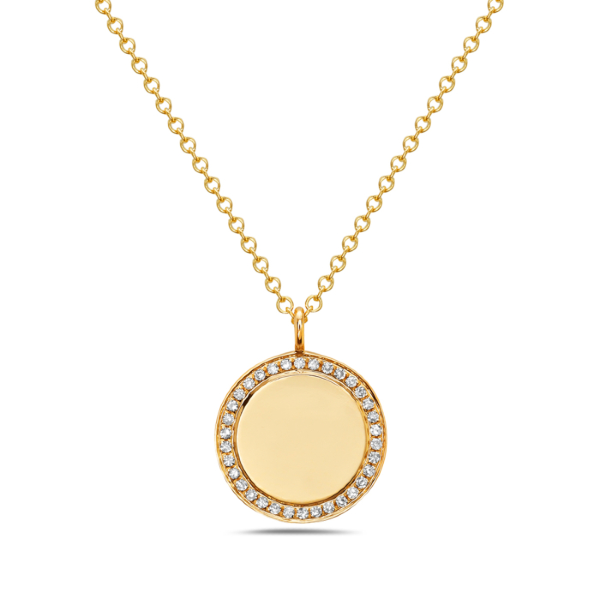 14K Yellow Gold Diamond CIrcle Pendant Necklace