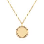 14K Yellow Gold Diamond CIrcle Pendant Necklace