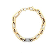 14K Yellow Gold Paper Clip Bracelet With a Pave Diamond Link