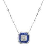 14K White Gold Sapphire and Diamond Pendant Necklace