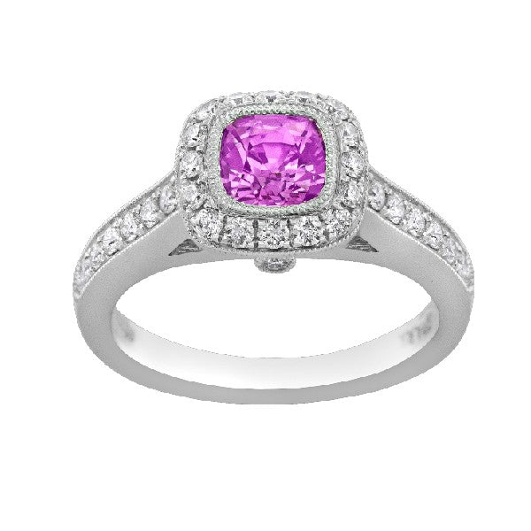 SPARK CREATIONS 18K White Gold Pink Sapphire Halo Ring
