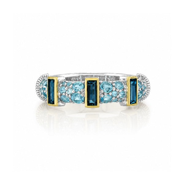 SLOANE STREET Sterling Silver and 18K Yellow Gold 3-Stone Blue Topaz Ring