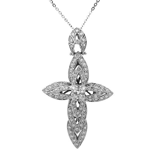 18K White Gold Diamond Cross Pendant