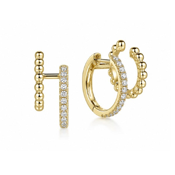 14K Yellow Gold Double Hoop Diamond Earrings