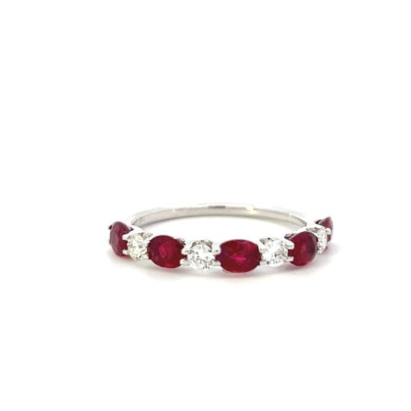 14K White Gold Ruby and Diamond Band