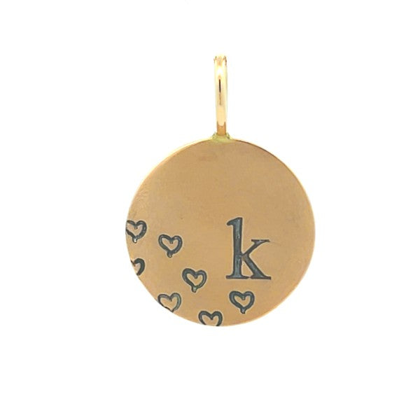 HEATHER B MOORE 14K Yellow Gold Round Initial "k" With Hearts