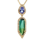 Load image into Gallery viewer, 14K Yellow Gold Green Tourmaline and Tanzanite Diamond Halo Pendant
