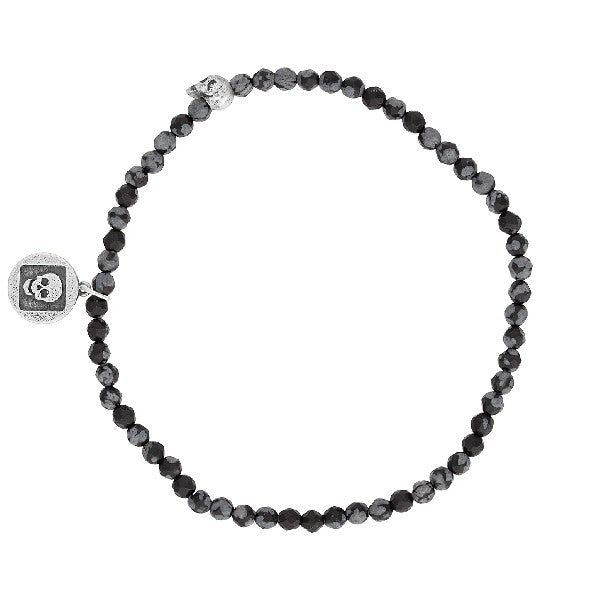 JOHN VARVATOS Skull Sterling Silver Obsidian Beaded Single-Strand Bracelet, 3mm Beads