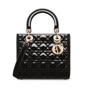 Pre-Owned CHRISTIAN DIOR Black Patent Leather Cannage Lady Dior Bag