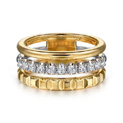 14K Yellow Gold 3-Band Stack Ring with Diamonds