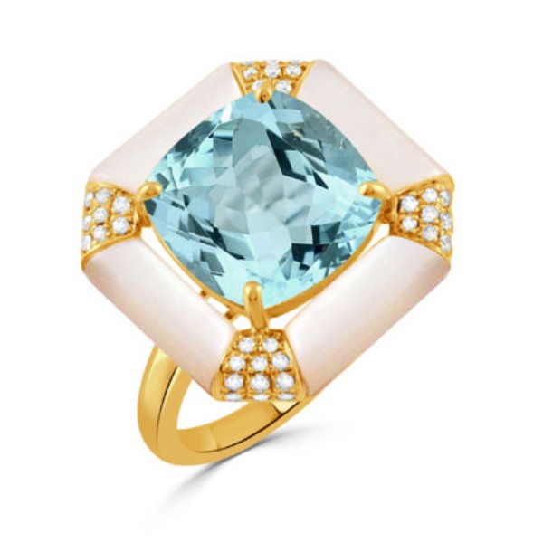 18K Yellow Gold Topaz & Diamond Ring