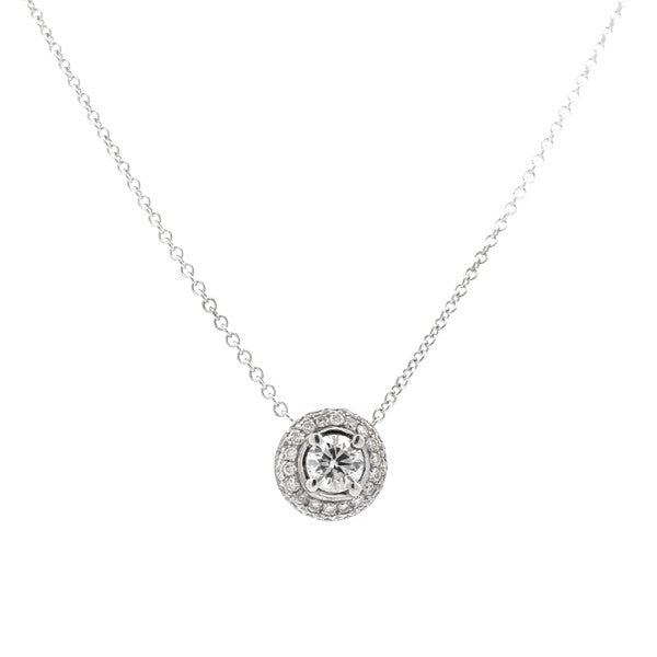 14K White Gold Pave Diamond Halo Necklace