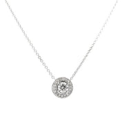14K White Gold Pave Diamond Halo Necklace