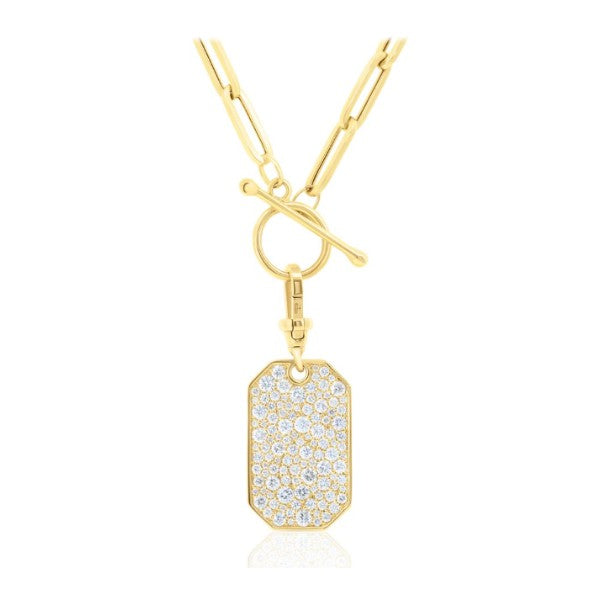 14K Yellow Gold Diamond ID Tag Pendant Necklace