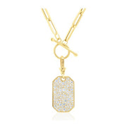 14K Yellow Gold Diamond ID Tag Pendant Necklace
