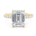 Load image into Gallery viewer, MICHAEL M 18K Yellow Gold Side Stone and Hidden Halo Emerald Engagement Ring
