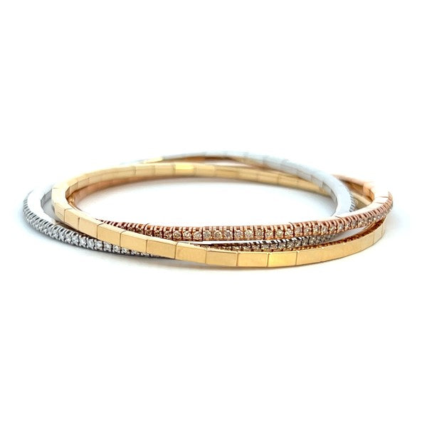 EXTENSIBLE 18K Tri-Color Diamond and Gold Stretchable Tennis Bracelets
