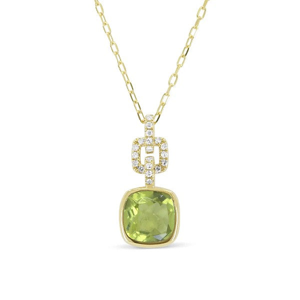 14K Yellow Gold Peridot and Diamond Necklace