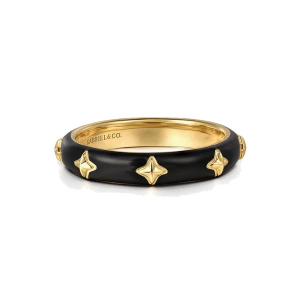 Gold Pyramid Stackable Ring with Black Enamel