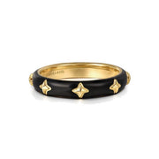 14K Yellow Gold Pyramid Stackable Ring with Black Enamel