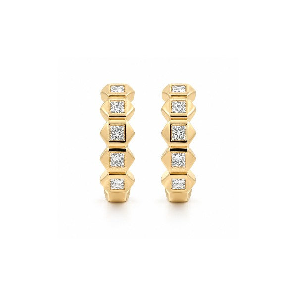 14K Yellow Gold Geometric Diamond Hoop Earrings
