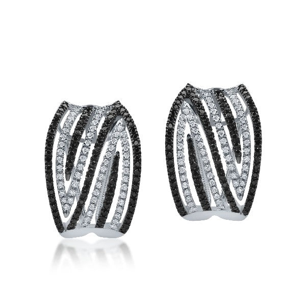 ESTATE 18K White Gold Black and White Diamond Zig-Zag Earrings