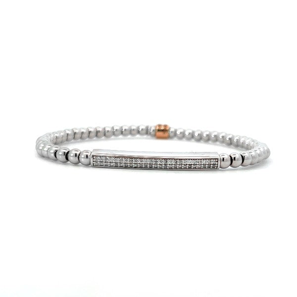 18K White GoldDiamond Bar Beaded Stretchable Bracelet