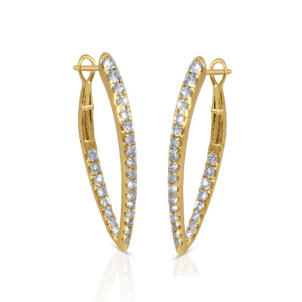 14K Yellow Gold Diamond Inside/Out Pointed Hoop Earrings