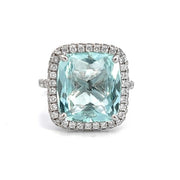 18K White Gold Aquamarine and Diamond Halo Fashion Ring