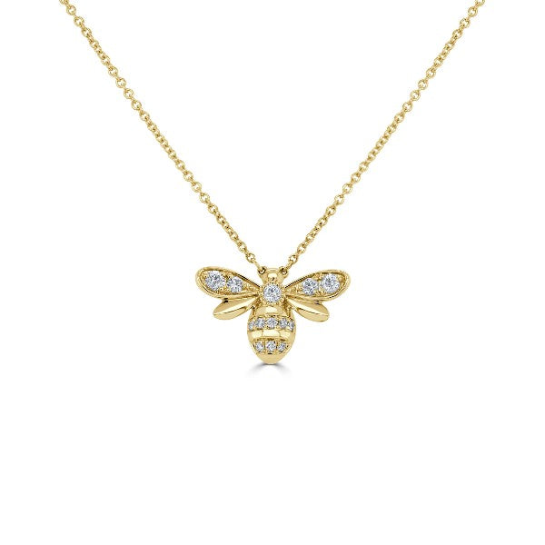 14K Yellow Gold Diamond Bumble Bee Necklace
