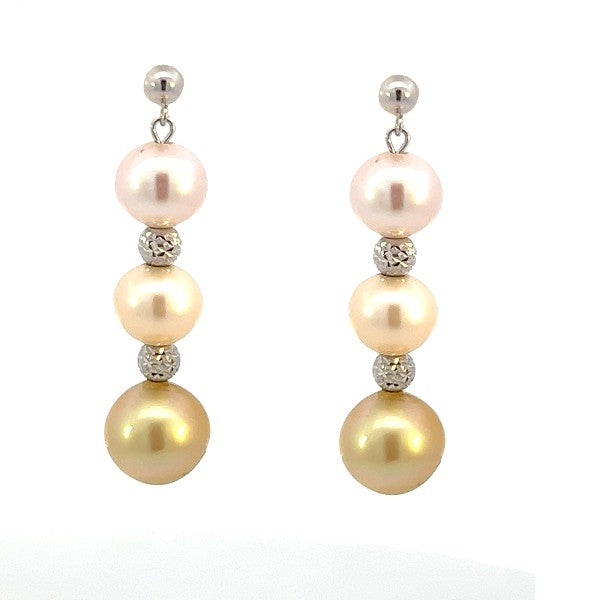 18K White Gold Multi-Shade Freshwater Pearl Earrings