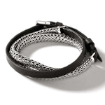 Load image into Gallery viewer, Icon Black Leather and Sterling Silver Wrap Bracelet
