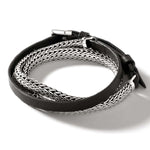 Load image into Gallery viewer, JOHN HARDY Icon Black Leather and Sterling Silver Wrap Bracelet
