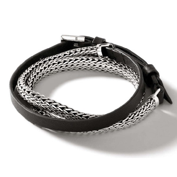 Icon Black Leather and Sterling Silver Wrap Bracelet