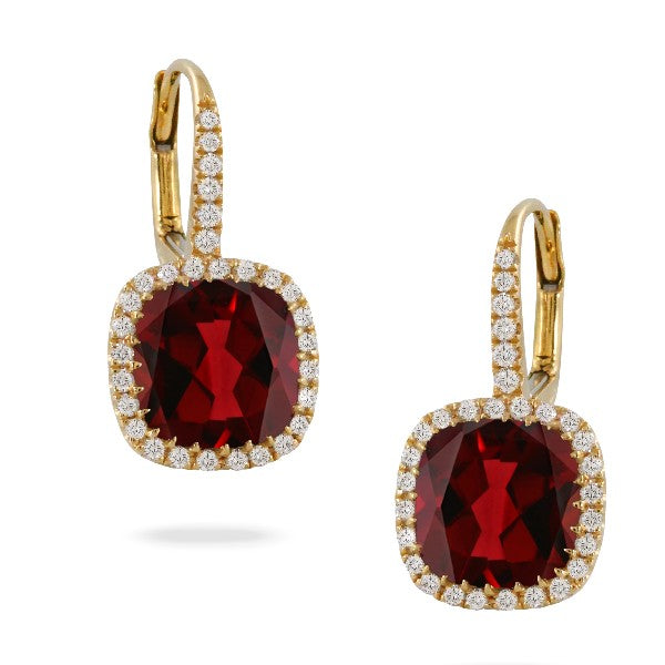 Garnet and Diamond Halo Earrings