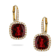 18K Yellow Gold Garnet and Diamond Halo Earrings