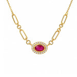 Load image into Gallery viewer, 14K Yellow Gold Ruby and Diamond Halo Pendant Necklace