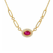 14K Yellow Gold Ruby and Diamond Halo Pendant Necklace
