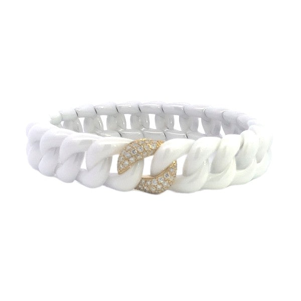 ROBERTO DEMEGLIO 18K Yellow Gold & White Ceramic Diamond Groumette Stretch Bracelet