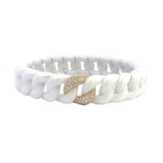 ROBERTO DEMEGLIO 18K Yellow Gold & White Ceramic Diamond Groumette Stretch Bracelet