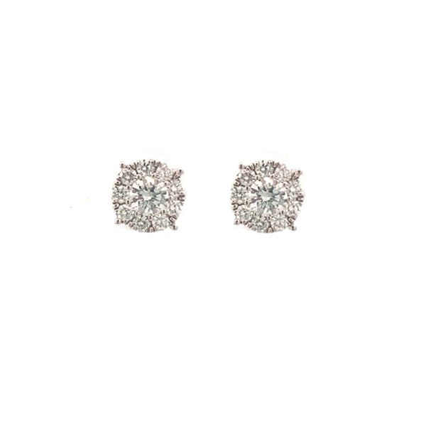 18K White Gold Diamond Cluster Earrings