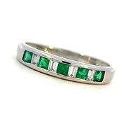 18K White Gold Diamond and Emerald Band