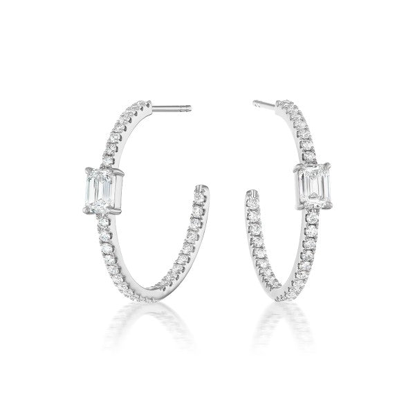 18K White Gold Diamond Hoop Earrings