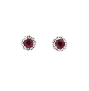 18K White Gold Ruby and Diamond Halo Earrings