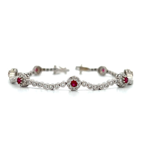 18K White Gold Ruby & Diamond Tennis Bracelet