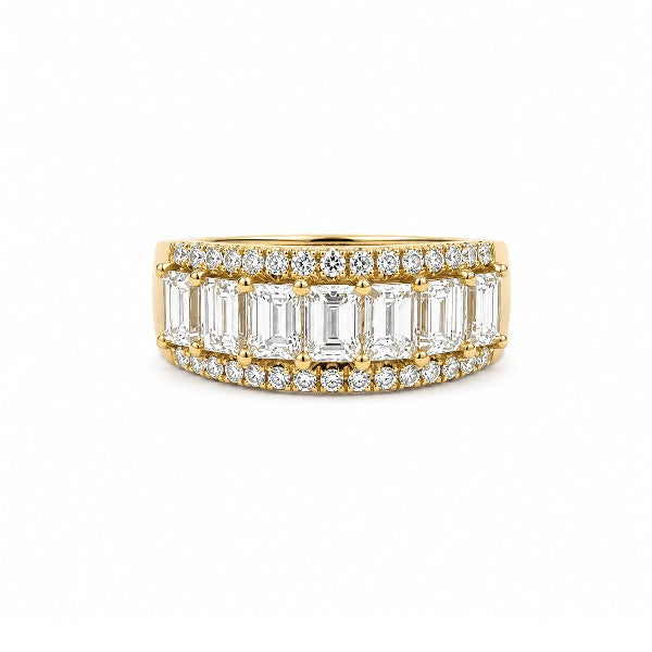 18K Yellow Gold 3-Row Diamond Ring