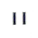 Load image into Gallery viewer, 14K White Gold Sapphire and Diamond Hoop Earrings
